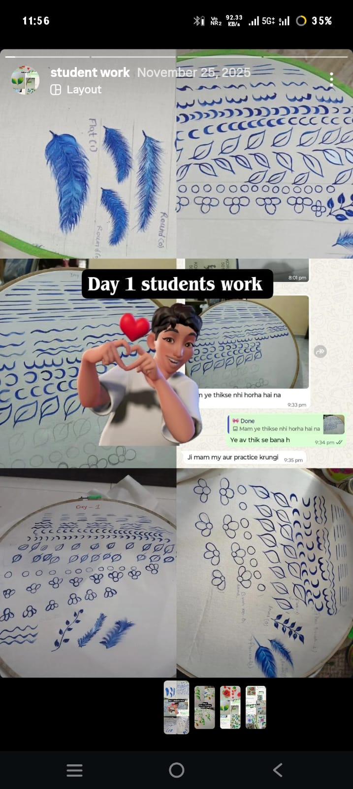 Student testimonial and artwork showcase